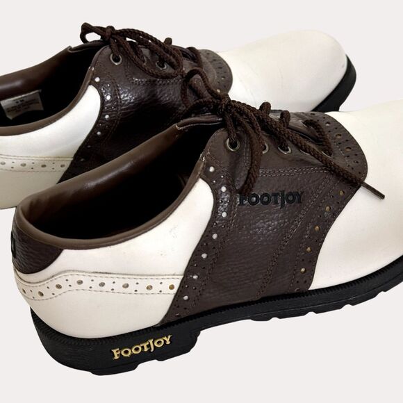 FootJoy Greenjoys Mens Golf Shoes Saddle Loafer Brown Cream 9 M bv - Picture 2 of 10